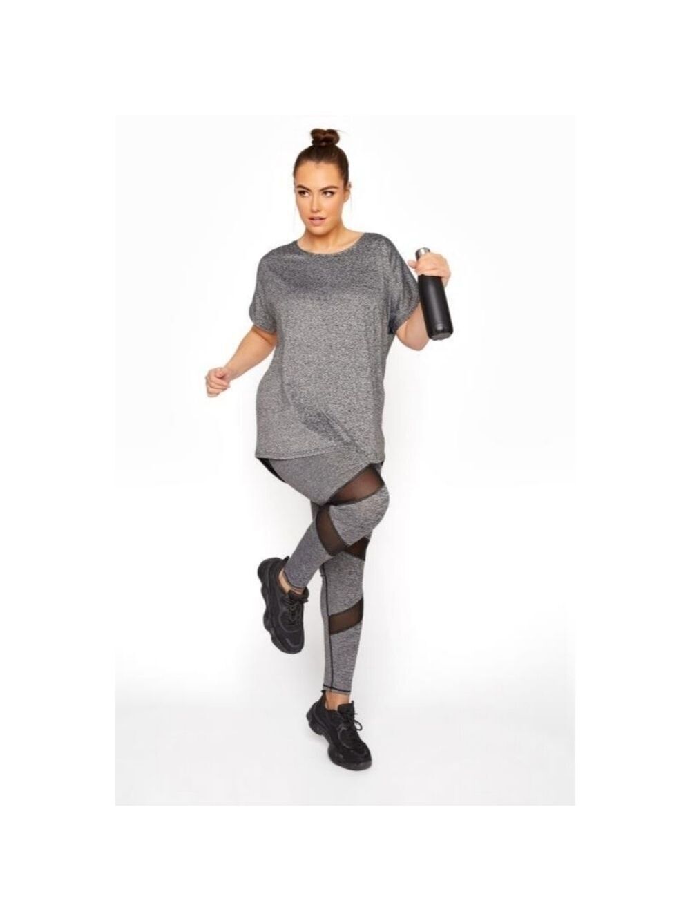 SOLID Gray with Mesh Insert Full Length Leggings Size 10-12 NWT